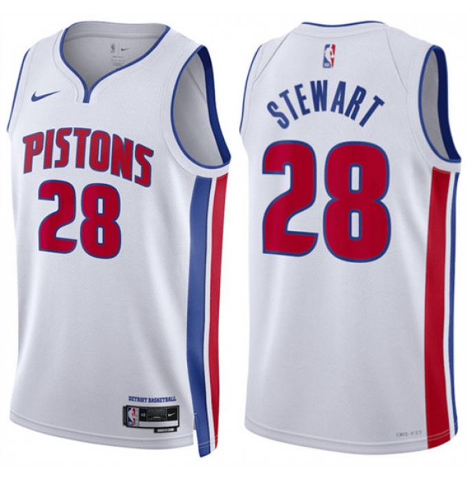 Men's Detroit Pistons #28 Isaiah Stewart White Association Edition Stitched Basketball Jersey