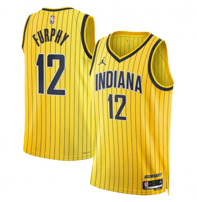 Men's Indiana Pacers #12 Johnny Furphy Yellow 2026-27 Statement Edition Swingman Stitched Basketball Jersey