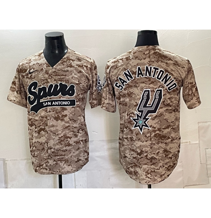 Men's San Antonio Spurs Team Big Logo Tan Camo Stitched Baseball Jersey