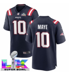 Men's New England Patriots #10 Drake Maye Blue 2025 2026 Super Bowl LX F U S E Stitched Jersey