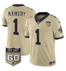 Men's New Orleans Saints #1 Kool-Aid McKinstry Gold 2026 F.U.S.E 60th Anniversary Vapor Limited Football Stitched Jersey