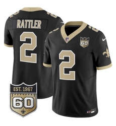 Men's New Orleans Saints #2 Spencer Rattler Black 2026 F.U.S.E 60th Anniversary Vapor Limited Football Stitched Jersey