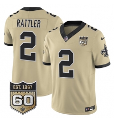 Men's New Orleans Saints #2 Spencer Rattler Gold 2026 F.U.S.E 60th Anniversary Vapor Limited Football Stitched Jersey