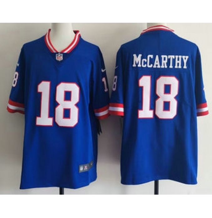 Men's New York Giants #18 JJ McCarthy Limited Blue Throwback Vapor Jersey