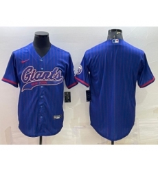 Men's New York Giants Blue With Patch Cool Base Stitched Baseball Jersey