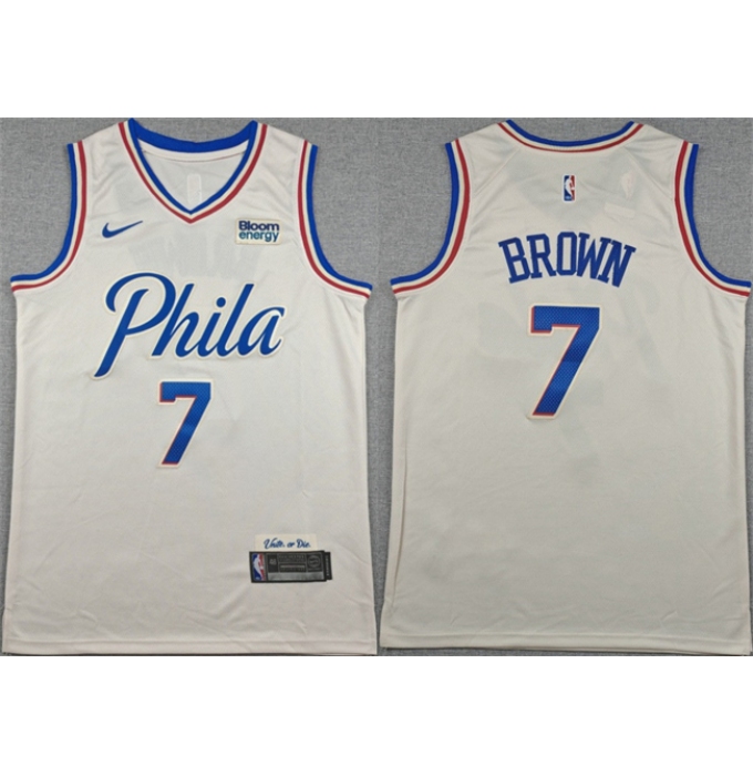 Men's Philadelphia 76ers #7 Jaylen Brown Cream City Edition Swingman Stitched Jersey