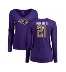 Football Women's Baltimore Ravens #21 Mark Ingram II Purple Name & Number Logo Long Sleeve T-Shirt