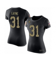 Women's Pittsburgh Steelers #31 Justin Layne Black Camo Salute to Service T-Shirt