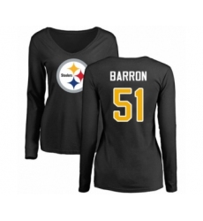 Women's Pittsburgh Steelers #51 Mark Barron Black Name & Number Logo Slim Fit Long Sleeve T-Shirt