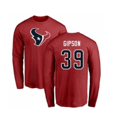Football Houston Texans #39 Tashaun Gipson Red Name & Number Logo Long Sleeve T-Shirt