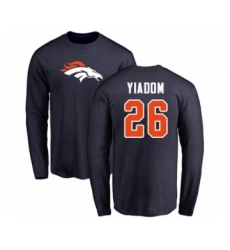 Football Denver Broncos #26 Isaac Yiadom Navy Blue Name & Number Logo Long Sleeve T-Shirt