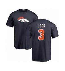Football Denver Broncos #3 Drew Lock Navy Blue Name & Number Logo T-Shirt