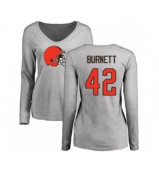 Football Women's Cleveland Browns #42 Morgan Burnett Ash Name & Number Logo Long Sleeve T-Shirt