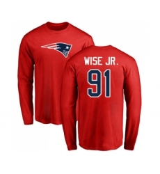 Football New England Patriots #91 Deatrich Wise Jr Red Name & Number Logo Long Sleeve T-Shirt