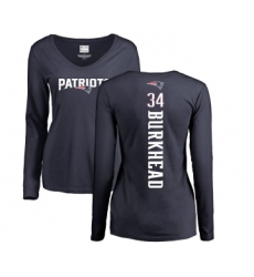 Football Women's New England Patriots #34 Rex Burkhead Navy Blue Backer Slim Fit Long Sleeve T-Shirt