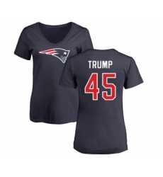 Football Women's New England Patriots #45 Donald Trump Navy Blue Name & Number Logo Slim Fit T-Shirt