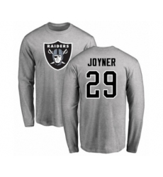 Football Oakland Raiders #29 Lamarcus Joyner Ash Name & Number Logo Long Sleeve T-Shirt