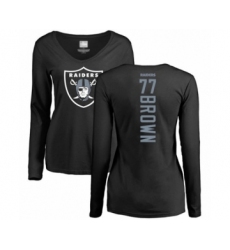 Football Women's Oakland Raiders #77 Trent Brown Black Backer Long Sleeve T-Shirt