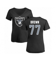 Football Women's Oakland Raiders #77 Trent Brown Black Name & Number Logo T-Shirt