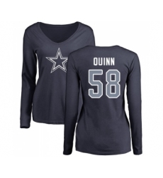 Football Women's Dallas Cowboys #58 Robert Quinn Navy Blue Name & Number Logo Slim Fit Long Sleeve T-Shirt