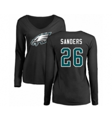 Women's Philadelphia Eagles #26 Miles Sanders Black Name & Number Logo Slim Fit Long Sleeve T-Shirt.
