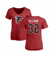 Football Women's Atlanta Falcons #32 Qadree Ollison Red Name & Number Logo T-Shirt