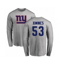 Football New York Giants #53 Oshane Ximines Ash Name & Number Logo Long Sleeve T-Shirt