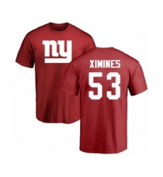 Football New York Giants #53 Oshane Ximines Red Name & Number Logo T-Shirt