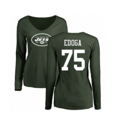 Football Women's New York Jets #75 Chuma Edoga Green Name & Number Logo Long Sleeve T-Shirt