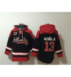 Men's Atlanta Braves #13 Ronald Acuña Jr. Navy Red Ageless Must-Have Lace-Up Pullover Hoodie