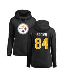 Football Women's Pittsburgh Steelers #84 Antonio Brown Black Name & Number Logo Pullover Hoodie