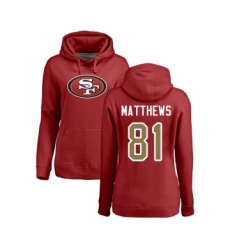 Football Women's San Francisco 49ers #81 Jordan Matthews Red Name & Number Logo Pullover Hoodie