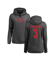 Football Women's New England Patriots #3 Stephen Gostkowski Ash One Color Pullover Hoodie