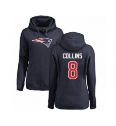 Football Women's New England Patriots #8 Jamie Collins Navy Blue Name & Number Logo Pullover Hoodie