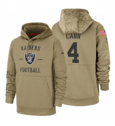 Men's Oakland Raiders Derek Carr 2019 Salute to Service Tan Sideline Therma Pullover Hoodie