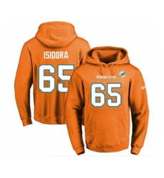 Football Men's Miami Dolphins #65 Danny Isidora Orange Name & Number Pullover Hoodie