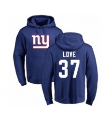 Football New York Giants #37 Julian Love Royal Blue Name & Number Logo Pullover Hoodie