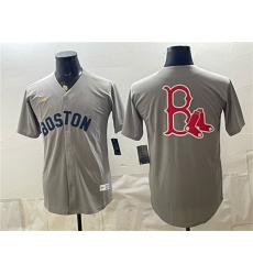 Men's Boston Red Sox Team Big Logo Grey Cooperstown Collection Limited Stitched Baseball Jersey