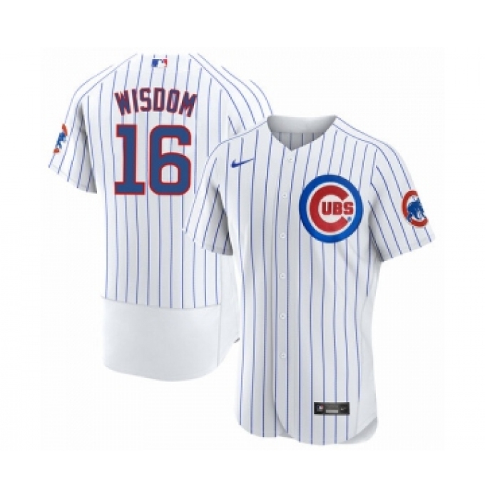 Men's Chicago Cubs #16 Patrick Wisdom White Flex Base Stitched Jersey