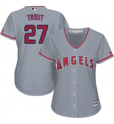 Women's Majestic Los Angeles Angels of Anaheim #27 Mike Trout Authentic Grey Road Cool Base MLB Jersey