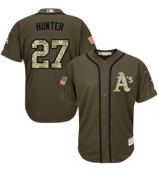 Men's Majestic Oakland Athletics #27 Catfish Hunter Authentic Green Salute to Service MLB Jersey
