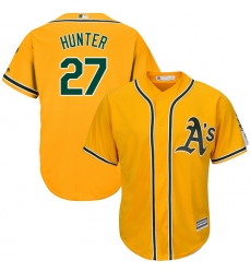 Youth Majestic Oakland Athletics #27 Catfish Hunter Replica Gold Alternate 2 Cool Base MLB Jersey