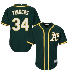 Youth Majestic Oakland Athletics #34 Rollie Fingers Authentic Green Alternate 1 Cool Base MLB Jersey