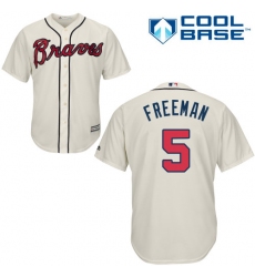 Youth Majestic Atlanta Braves #5 Freddie Freeman Authentic Cream Alternate 2 Cool Base MLB Jersey