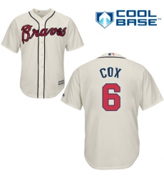 Youth Majestic Atlanta Braves #6 Bobby Cox Authentic Cream Alternate 2 Cool Base MLB Jersey
