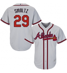 Youth Majestic Atlanta Braves #29 John Smoltz Authentic Grey Road Cool Base MLB Jersey