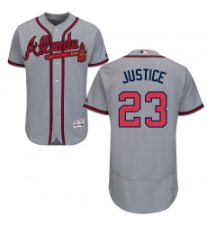 Men's Majestic Atlanta Braves #23 David Justice Grey Road Flex Base Authentic Collection MLB Jersey