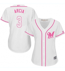 Women's Majestic Milwaukee Brewers #3 Orlando Arcia Replica White Fashion Cool Base MLB Jersey
