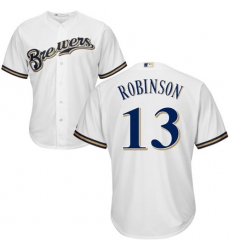Men's Majestic Milwaukee Brewers #13 Glenn Robinson Replica White Home Cool Base MLB Jersey