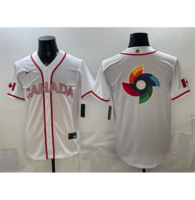 Men's Canada Baseball White 2026 World Baseball Classic Big Logo Home Stadium Stitched Jersey